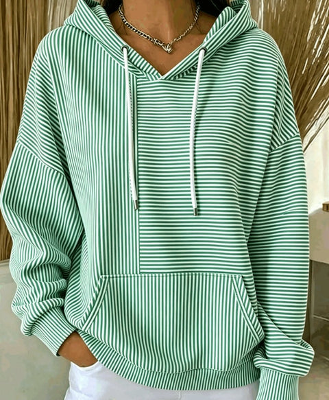 New loose casual striped splicing drawstring hooded sweater m303006
