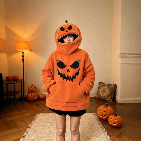 Halloween pumpkin sweater loose hooded top m303232