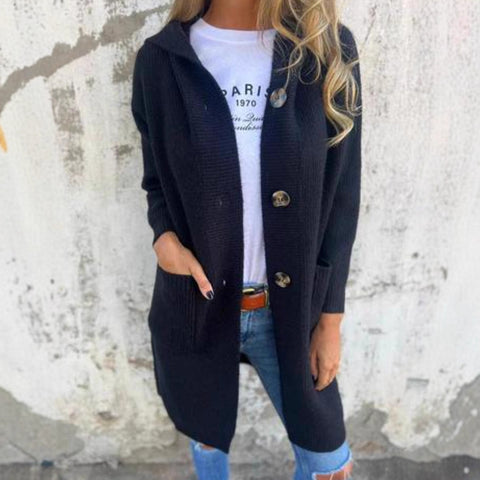 Women's autumn and winter sweater cardigan fashion long with pocket buttons hooded knitted jacket m303242