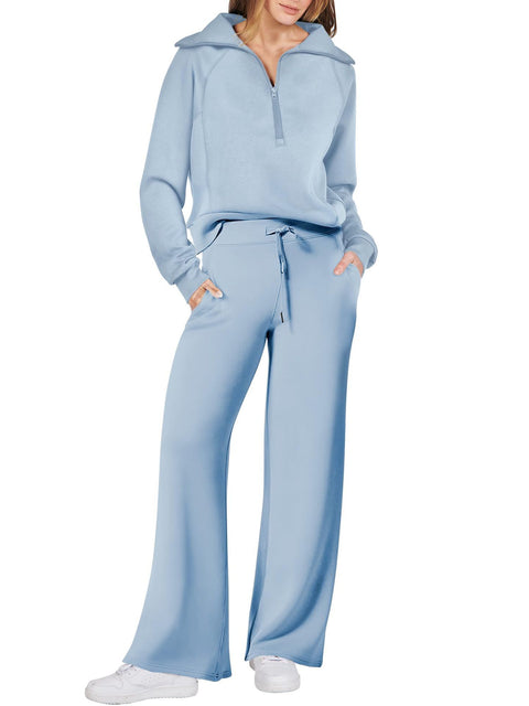Casual sports suit zipper long-sleeved sweater wide-leg pants two-piece set m301808