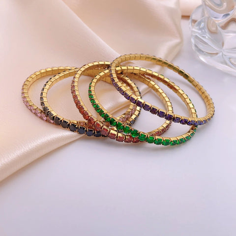 Titanium steel full diamond multi-color zircon elastic bracelet m3331108