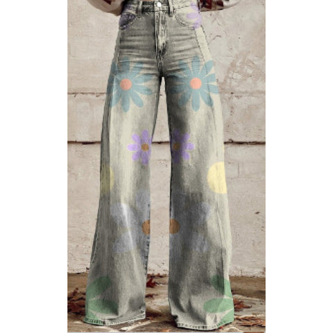 3D heat transfer flared pants simulation denim trousers loose pants m301550
