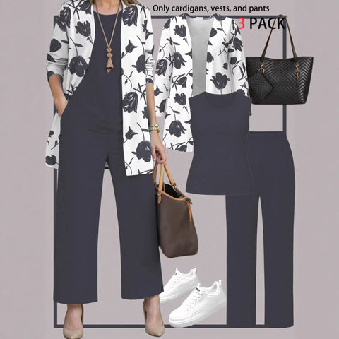 Pink three-piece casual suit women's cardigan wide-leg pants m302761