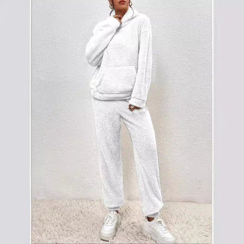 Hooded long-sleeved sticker bag casual trousers home two-piece set m300437