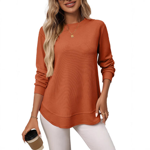 Loose waffle casual versatile T-shirt knitted long sleeve m302121