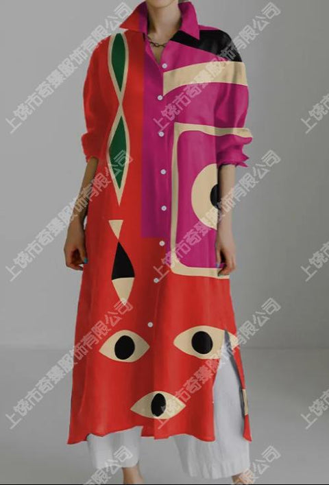 Autumn and winter casual abstract art printing long-sleeved slit skirt m303183