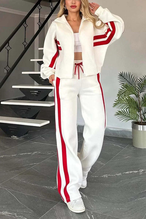 Striped zipper top jacket casual sports suit women's m302320