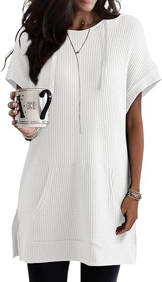 Drawstring hoodie waffle knit side split waistband pocket T m301017