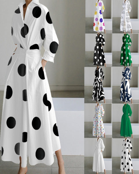 Fashion Long Sleeve V-neck Printing Dress M300331