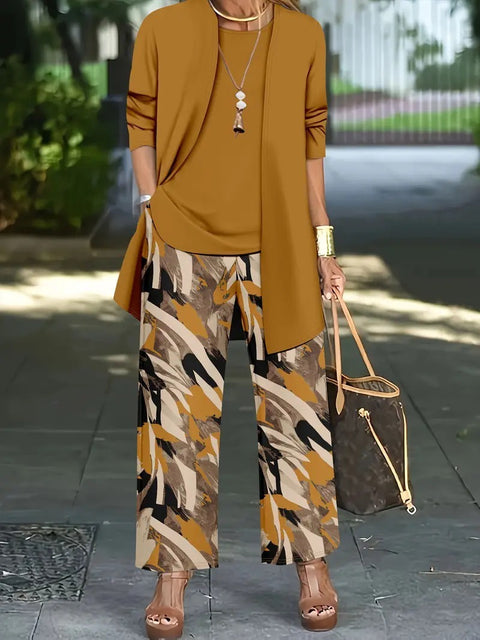 Pink three-piece casual suit women's cardigan wide-leg pants m302761
