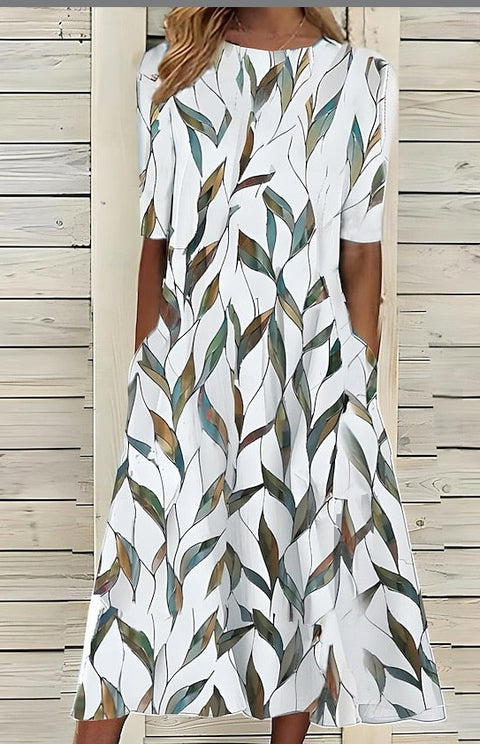 Up and down splicing pocket size printing big wide dress m301712