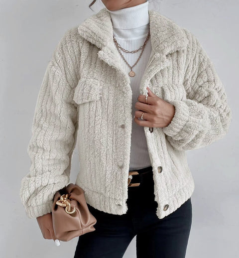 Lapel fleece comfortable casual women's clothing thickened plush jacket m300354