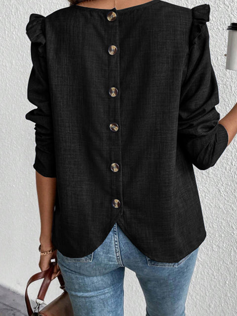 Long sleeved solid color back single breasted fashionable T-shirt m300018