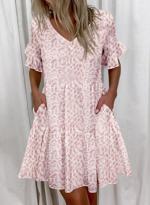 Short Print Ruffled Pocket Dress M300182