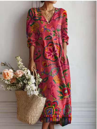 Printed V-neck dress FF303186