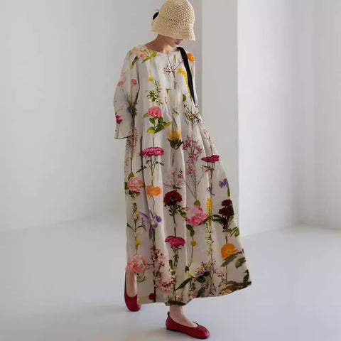 Loose Crew Neck Fashion Premium Long Sleeve Printed Dress m301044