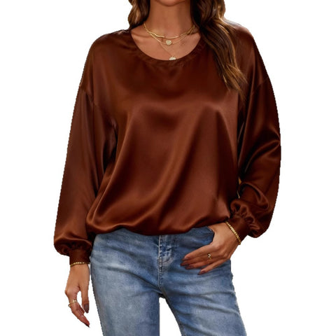 Casual Crew Neck Long Sleeve Pullover Loose Women's T-Shirt FF303117