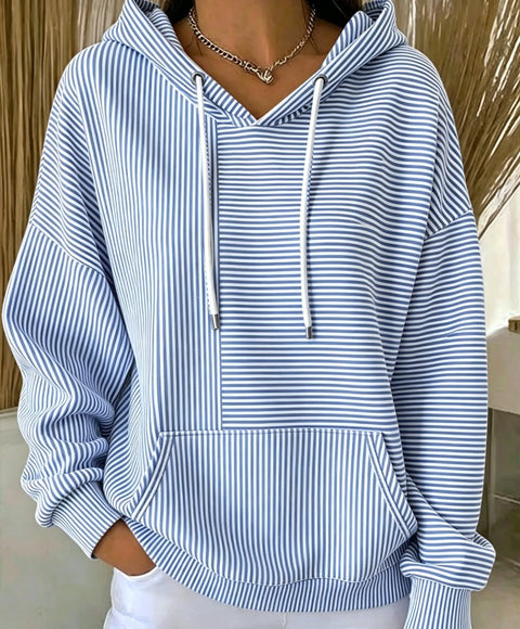 New loose casual striped splicing drawstring hooded sweater m303006