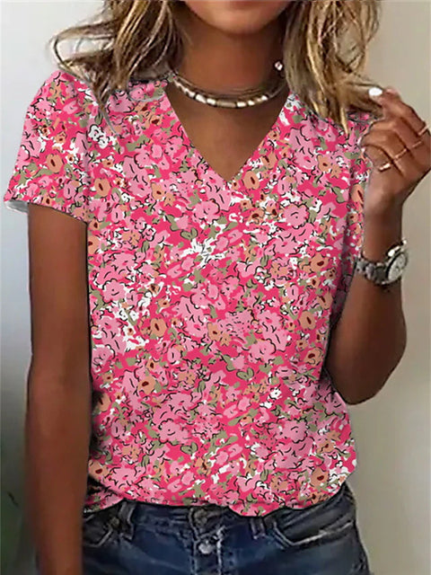 V-neck top 3D rose morning glory T-shirt m303194