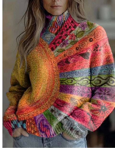 Christmas abstract print casual cape jacket cardigan sweater m302114