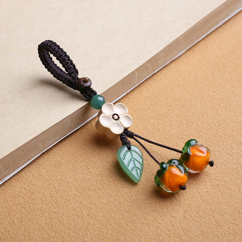 Persimmon Ruyi glazed persimmon retro and beautiful glazed persimmon leaf keychain pendant mobile phone chain m3331260
