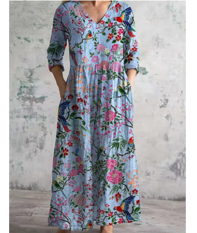 3D printing summer casual loose long-sleeved dress m301729