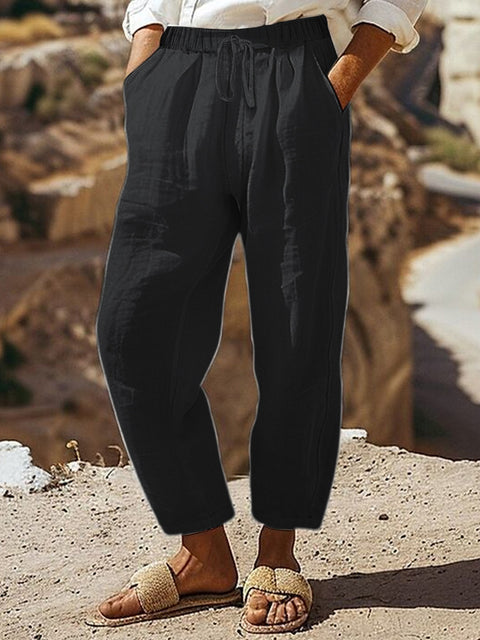 Regular drawstring pocket wash cotton casual pants multi-color women's trousers m301419