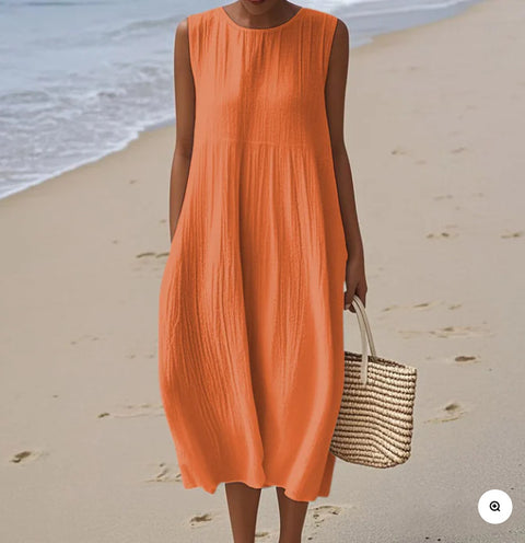 New sleeveless casual printing temperament long dress dress slim fit small fresh m302083