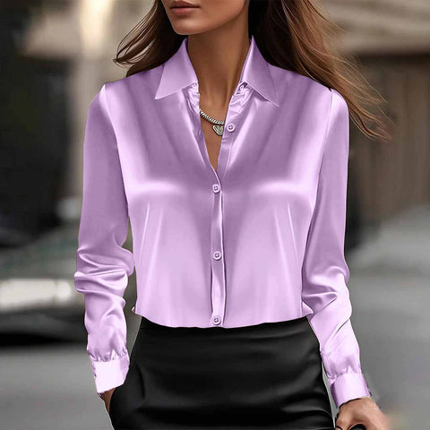 Spring and Autumn Temperament Long Sleeve Satin Swingneck Top Shirt Women's m302014