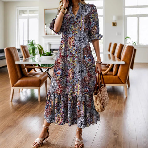 Printed V-neck plus size dress m301199