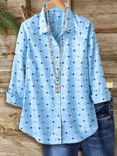 Short sleeve lapel print blouse m302889