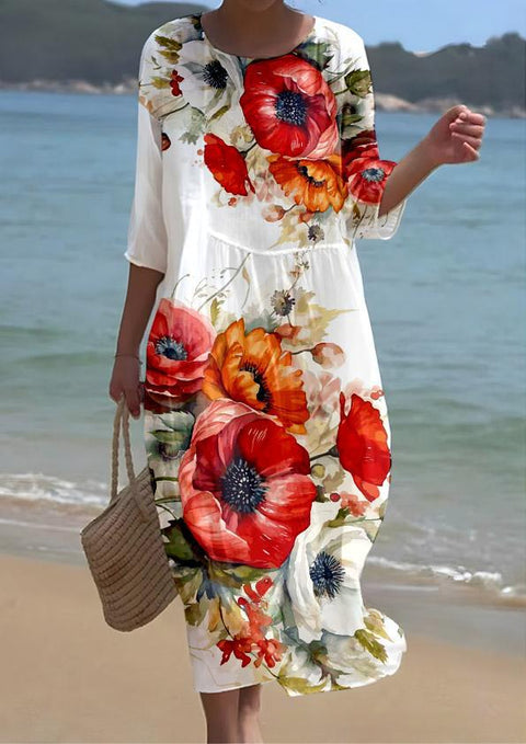 Loose Crew Neck Fashion Long Sleeve Printed Dress m301072