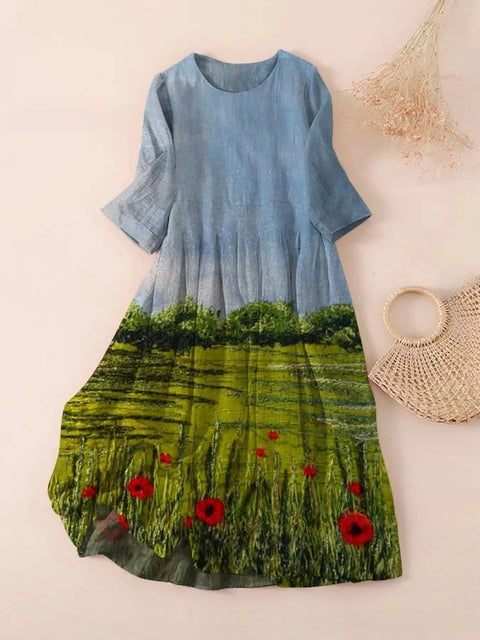 Loose Crew Neck Fashion Long Sleeve Printed Dress m301072