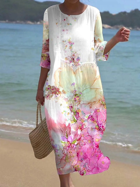 Loose Crew Neck Fashion Premium Long Sleeve Printed Dress m301045