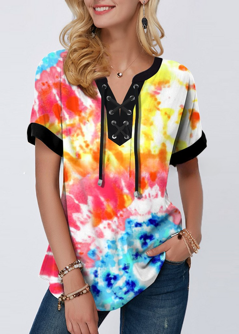 Summer Printed Lace-up Women's Loose Tops M300208
