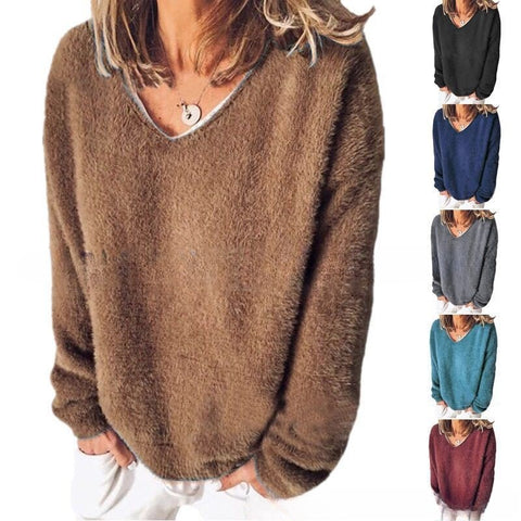 Autumn women's new v-neck long-sleeved loose casual sweater fleece shirt m302117