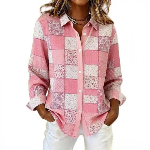 3D digital flower print pink fresh and sweet floral shirt versatile women's top m302217