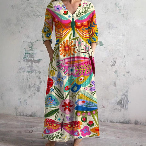 3D printing summer casual loose long-sleeved dress m301729