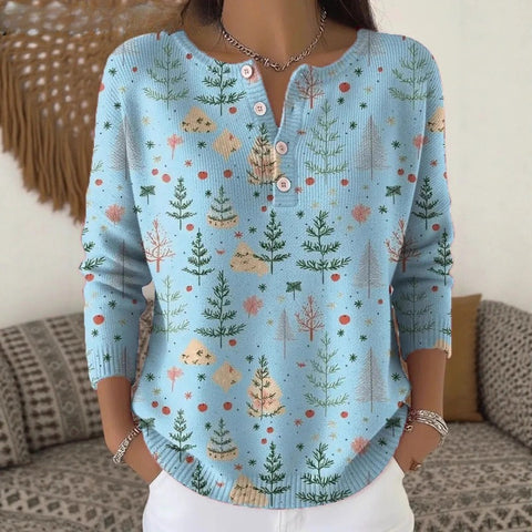 Vintage 3D digital printing four-button stand-up collar Polo sweater women m302158