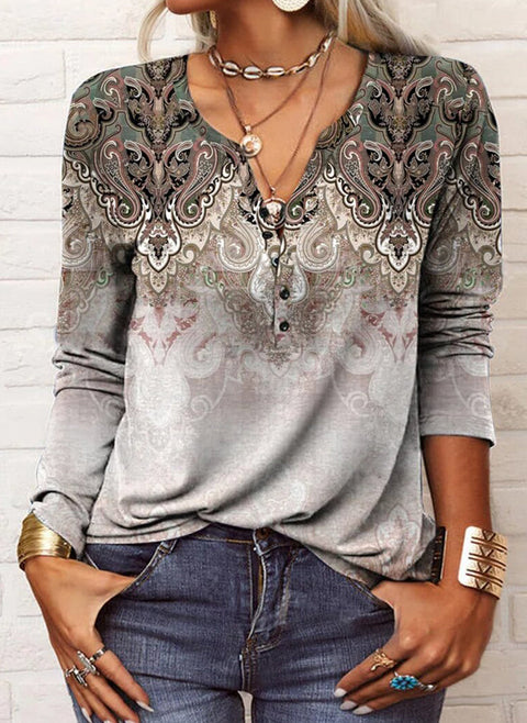 Color Block Round Neckline Long Sleeve Blouses m161512915 (5829597)