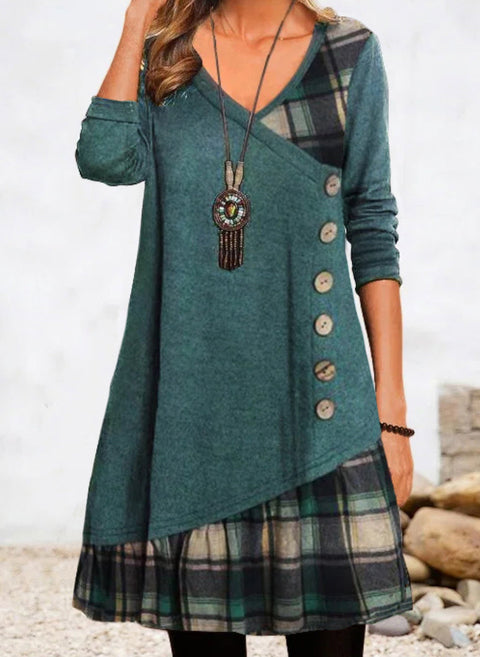 Solid V Neckline Long Sleeve Knee Length A line Dress m161513101 (5829699)
