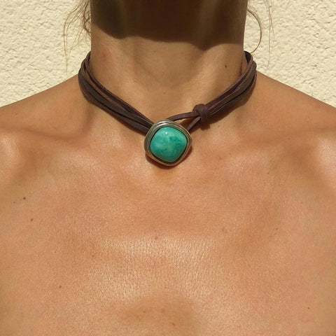 Bohemian turquoise leather necklace m1915010479