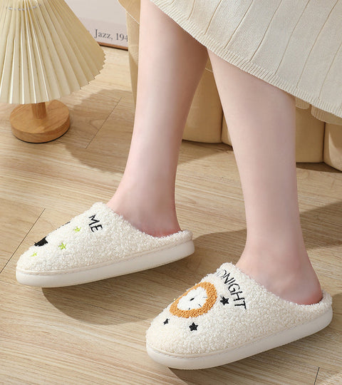 Winter cute moon clock home cotton slippers m1915010642